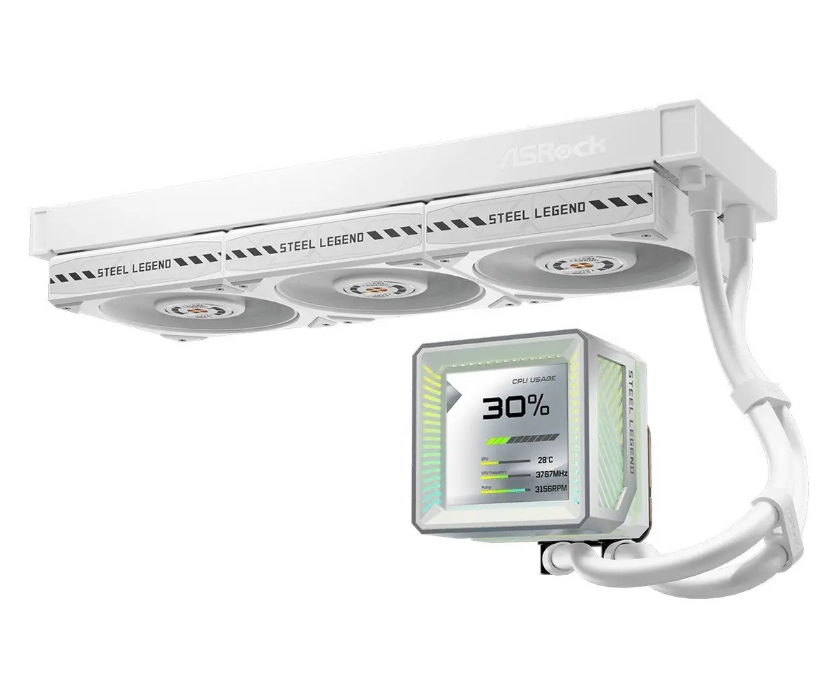 фото Водяное охлаждение ASRock Steel Legend 360 LCD White 1