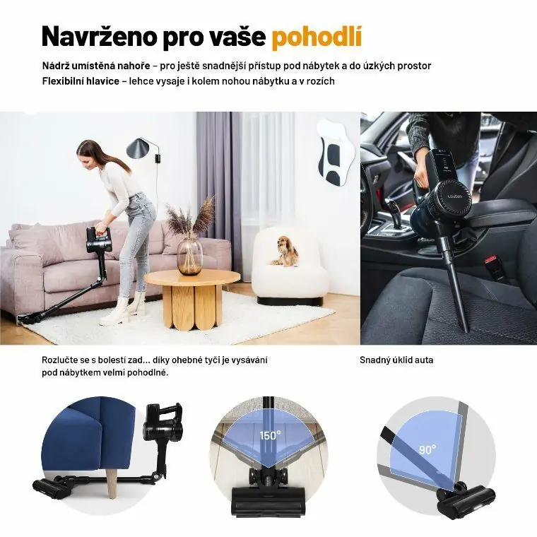 фото Вертикальний + ручний пилосос (2в1) Lauben Stick Vacuum 2in1 Pet Plus 400BC Black