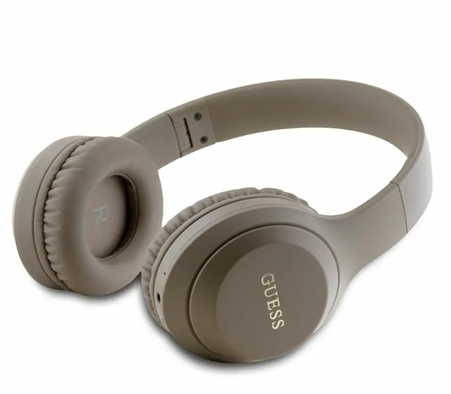 фото Навушники з мікрофоном Guess Classic Silver Logo Brown