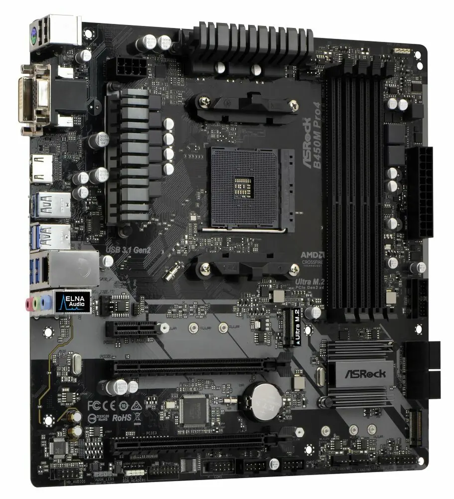 ASRock B450M PRO4 AMD B450 DDR4 SATA III RAID USB GLAN