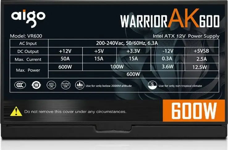 фото Блок живлення Aigo AK600 RGB Black