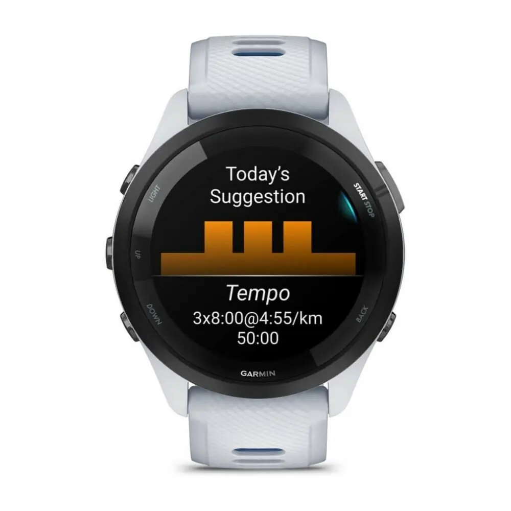 фото Смарт-годинник Garmin Forerunner 265 Black Bezel w. Whitestone Case and Whitestone/Tidal Blue S. Band (010-02810-01/11/51)
