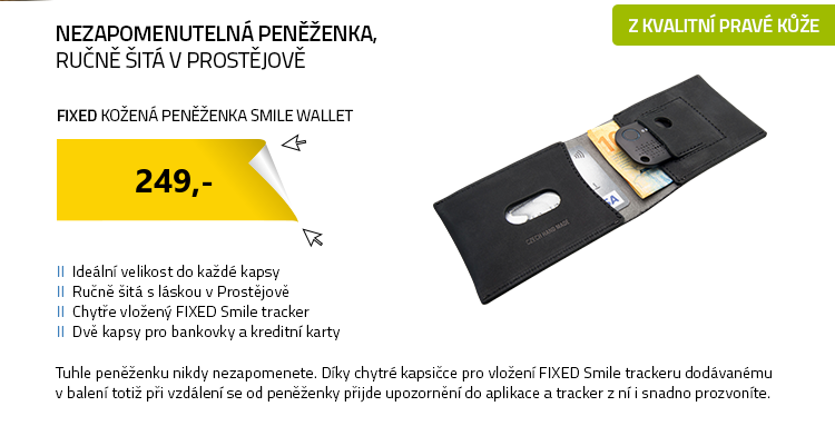 FIXED Kožená peněženka Smile Wallet se smart trackerem Smile s motion senzorem