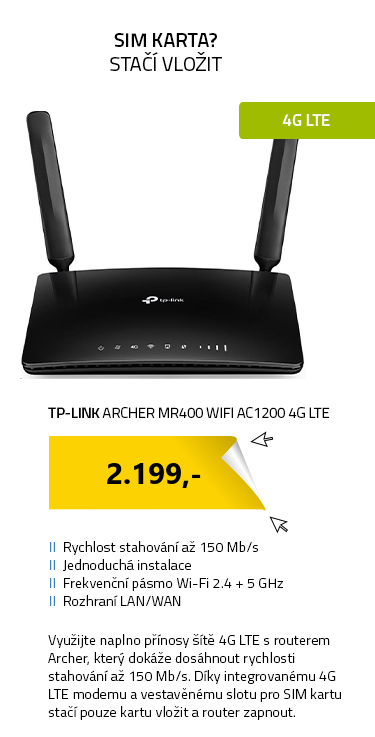 TP-Link Archer MR400 WiFi AC1200 4G LTE Modem Router