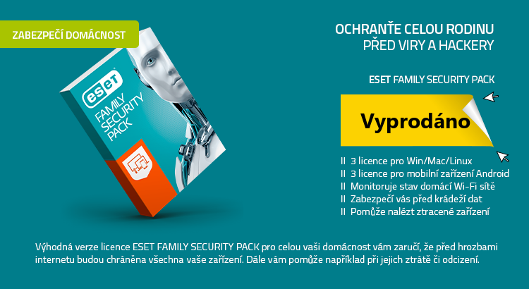 ESET Family Security Pack , 3 počítače a 3 mobily , 1 rok , krabicová licence
