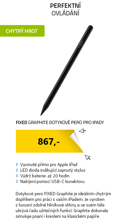 FIXED Graphite Dotykové pero pro iPady s chytrým hrotem a magnety černá