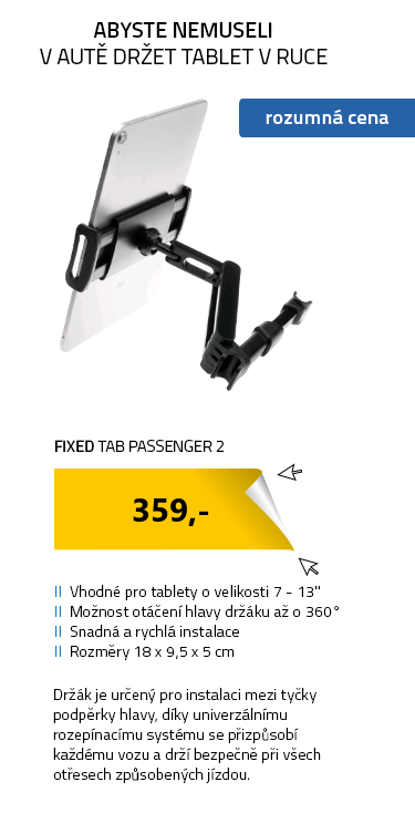 FIXED Tab Passenger 2 Univerzální držák pro tablety s uchycením do opěrky hlavy a nastavitelným ramenem
