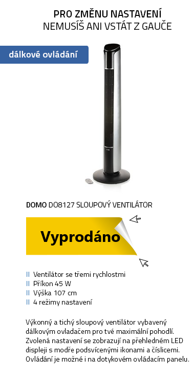 DOMO DO8127 Sloupový ventilátor s dálkovým ovládáním