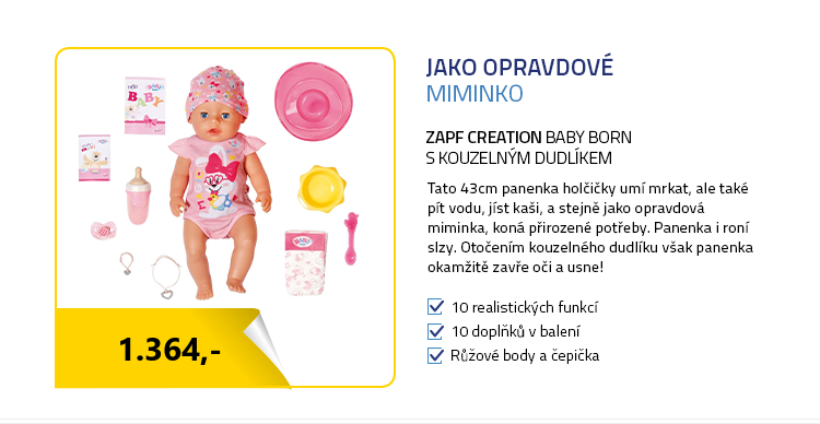 Zapf Creation Baby Born s kouzelným dudlíkem holčička 43 cm
