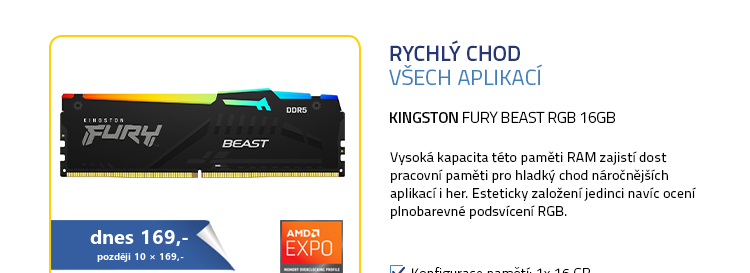 Kingston Fury Beast RGB 16GB (1x16GB) DDR5 6000MHz EXPO
