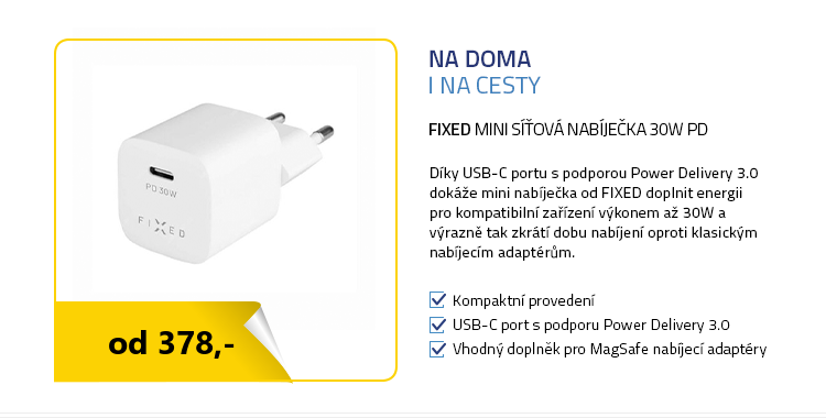 FIXED Mini Síťová nabíječka 30W s USB-C výstupem a podporou PD