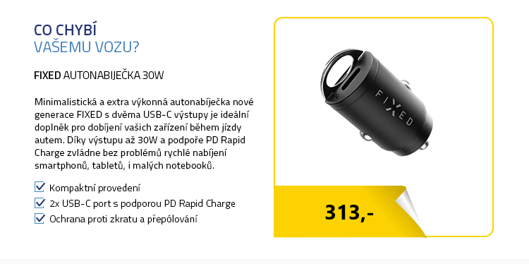 FIXED autonabiječka 30W s 2xUSB-C výstupem v miniaturním provedení černá