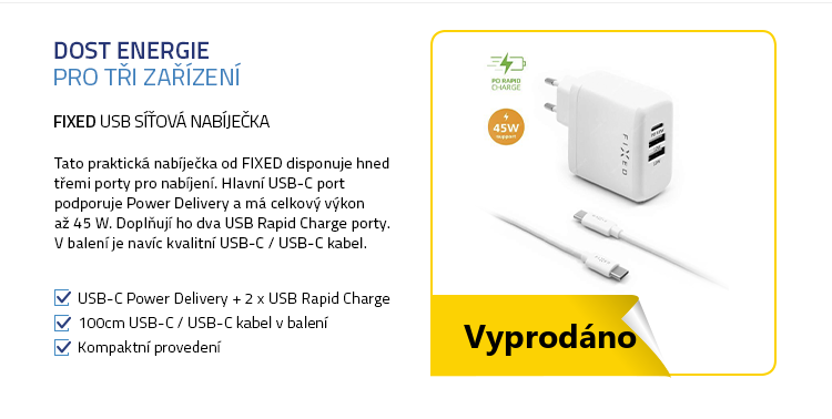 FIXED USB síťová nabíječka + USB-C na USB-C kabel bílá