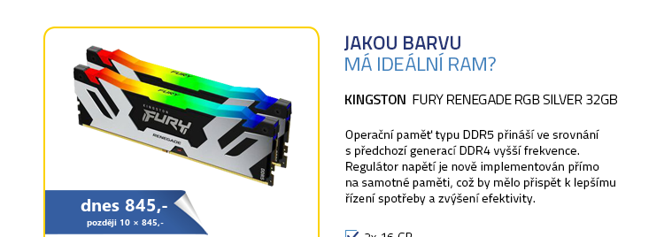 Kingston FURY Renegade RGB Silver 32GB (2x16GB) DDR5 7200MHz