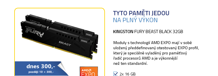 Kingston Fury Beast Black 32GB (2x16GB) DDR5 6000MHz EXPO