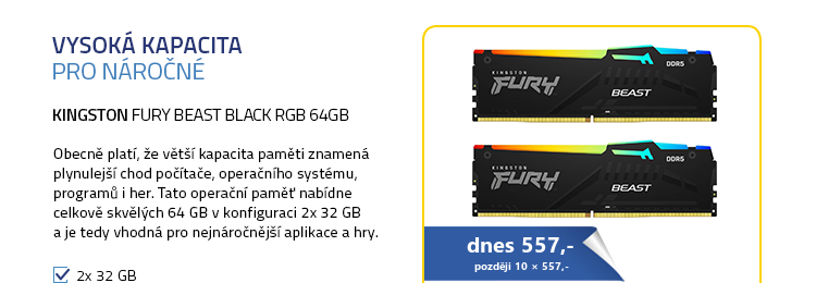 Kingston Fury Beast Black RGB 64GB (2x32GB) DDR5 5600MHz