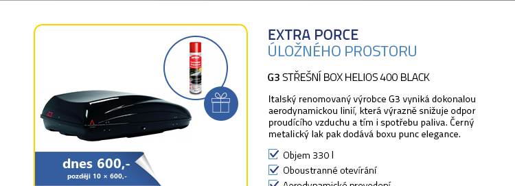 G3 Střešní box Helios 400 Black - objem 330l