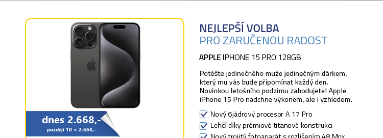 Mobilní telefon - Apple iPhone 15 Pro 128GB Titanová černá