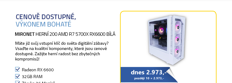 Mironet Herní 200 AMD R7 5700X RX6600 Bílá