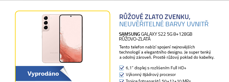 Mobilní telefon - SAMSUNG Galaxy S22 5G 8+128GB růžovo-zlatá