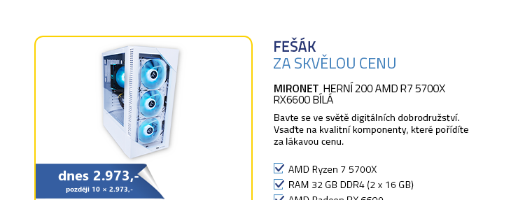 Mironet Herní 200 AMD R7 5700X RX6600 Bílá