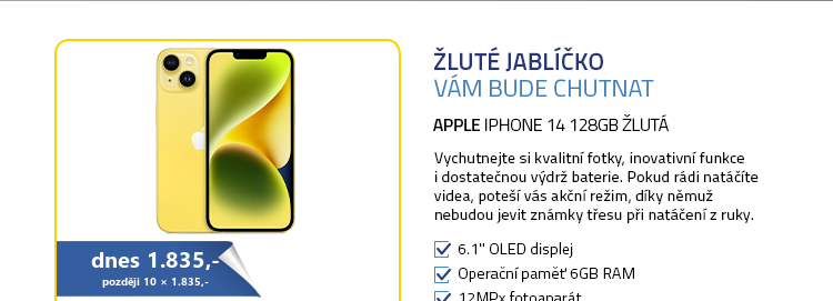 Mobilní telefon - Apple iPhone 14 128GB žlutá