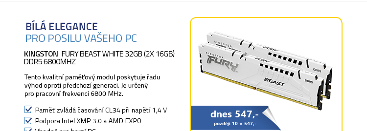 Kingston Fury Beast White 32GB (2x 16GB) DDR5 6800MHz