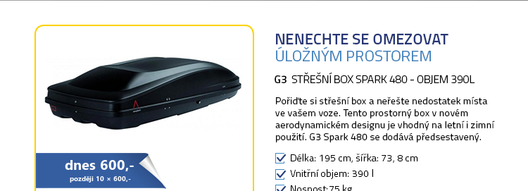 G3 Střešní box Spark 480 - objem 390l