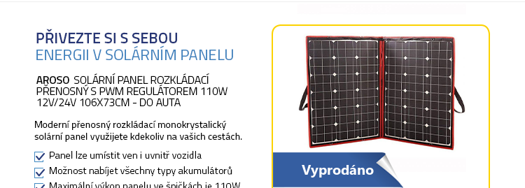 Aroso Solární panel rozkládací přenosný s PWM regulátorem 110W 12V/24V 106x73cm - do auta