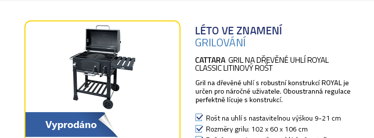 Cattara Gril na dřevěné uhlí ROYAL CLASSIC litinový rošt