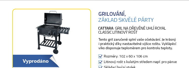 Cattara Gril na dřevěné uhlí ROYAL CLASSIC litinový rošt