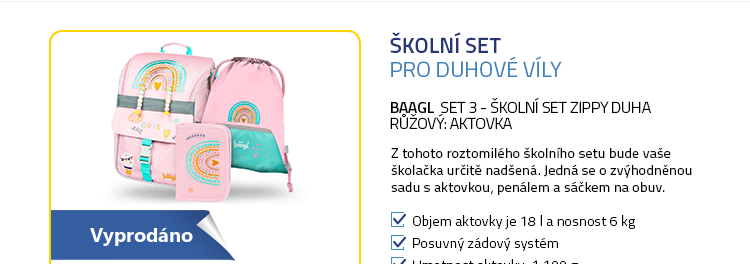 BAAGL SET 3 - Školní set Zippy Duha růžový: aktovka