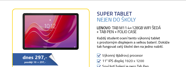 Lenovo Tab M11 4+128GB WiFi šedá + Tab Pen + Folio case