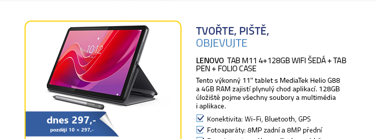 Lenovo Tab M11 4+128GB WiFi šedá + Tab Pen + Folio case