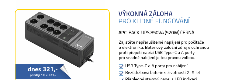 APC Back-UPS 850VA (520W) černá