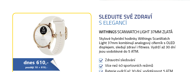 Withings Scanwatch Light 37mm zlatá