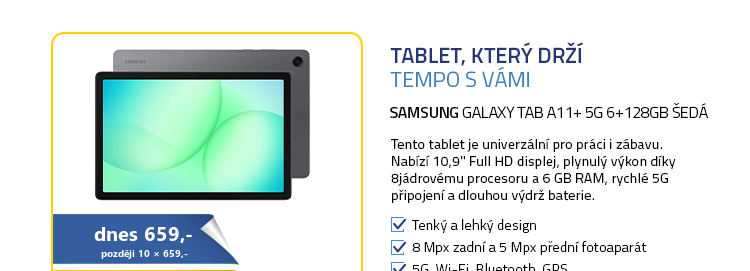SAMSUNG Galaxy Tab A11+ 5G 6+128GB šedá