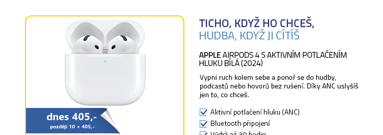 Apple AirPods 4 s aktivním potlačením hluku bílá (2024)