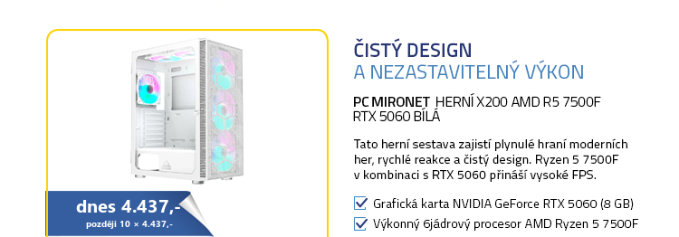 PC Mironet Herní X200 AMD R5 7500F RTX 5060 Bílá