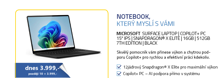 Microsoft Surface Laptop | Copilot+ PC | 15" IPS | Snapdragon® X Elite | 16GB | 512GB | 7th Edition | Black