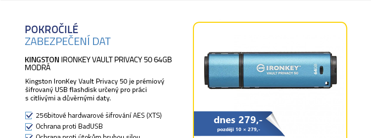 Kingston IronKey Vault Privacy 50 64GB modrá