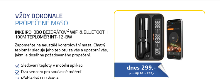 Inkbird BBQ bezdrátový WiFi & Bluetooth/100m teploměr INT-12-BW