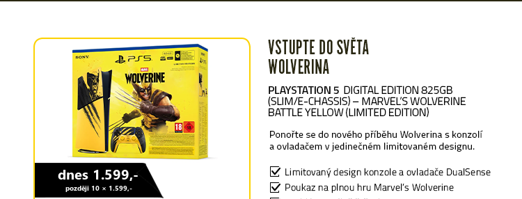PlayStation 5 Digital Edition 825GB (Slim/E-Chassis) – Marvel’s Wolverine Battle Yellow (Limited Edition)
